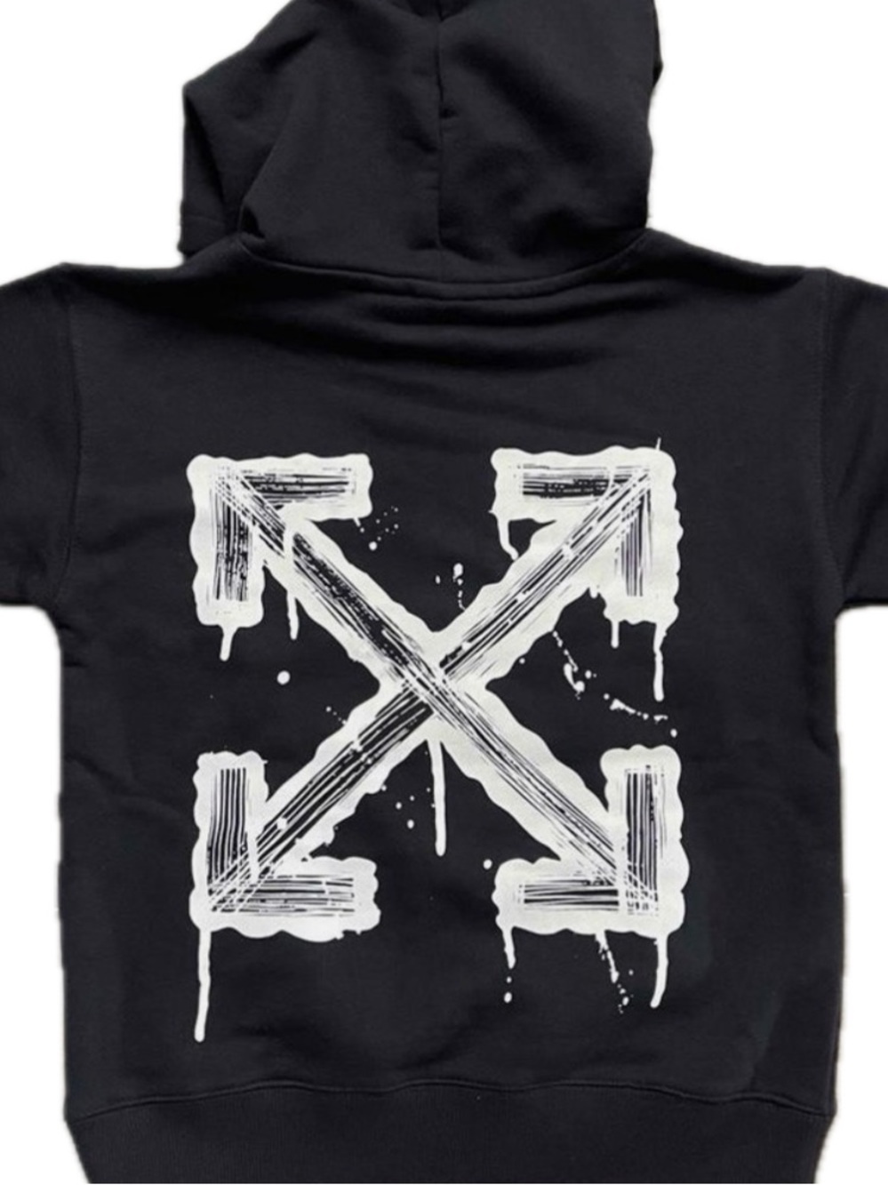 Off-White Black Kids Hoodie with White Drip Arrow Graphic
